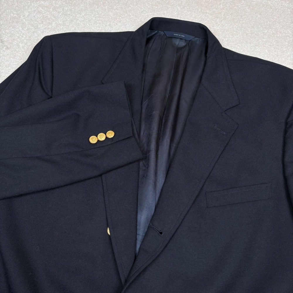 Brooks Brothers Brooksease Mens Navy Blue Gold Button Wool Blazer Sport Coat 48R